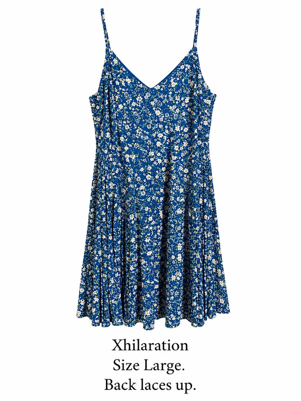Xhilaration Blue Floral A-Line Spaghetti Strap Dress
